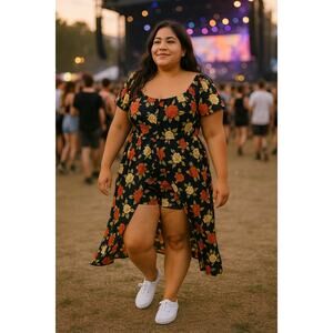 Speed Control Multicolor Floral romper dress 2X scoopneck dark academia romantic